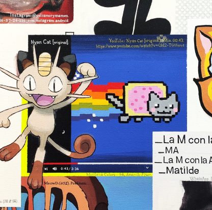 Detalle Nyan cat de la pintura #kitty del artista Álvaro Sánchez del Castillo del proyecto La furia del hashtag: pinturas sobre postfotografias
